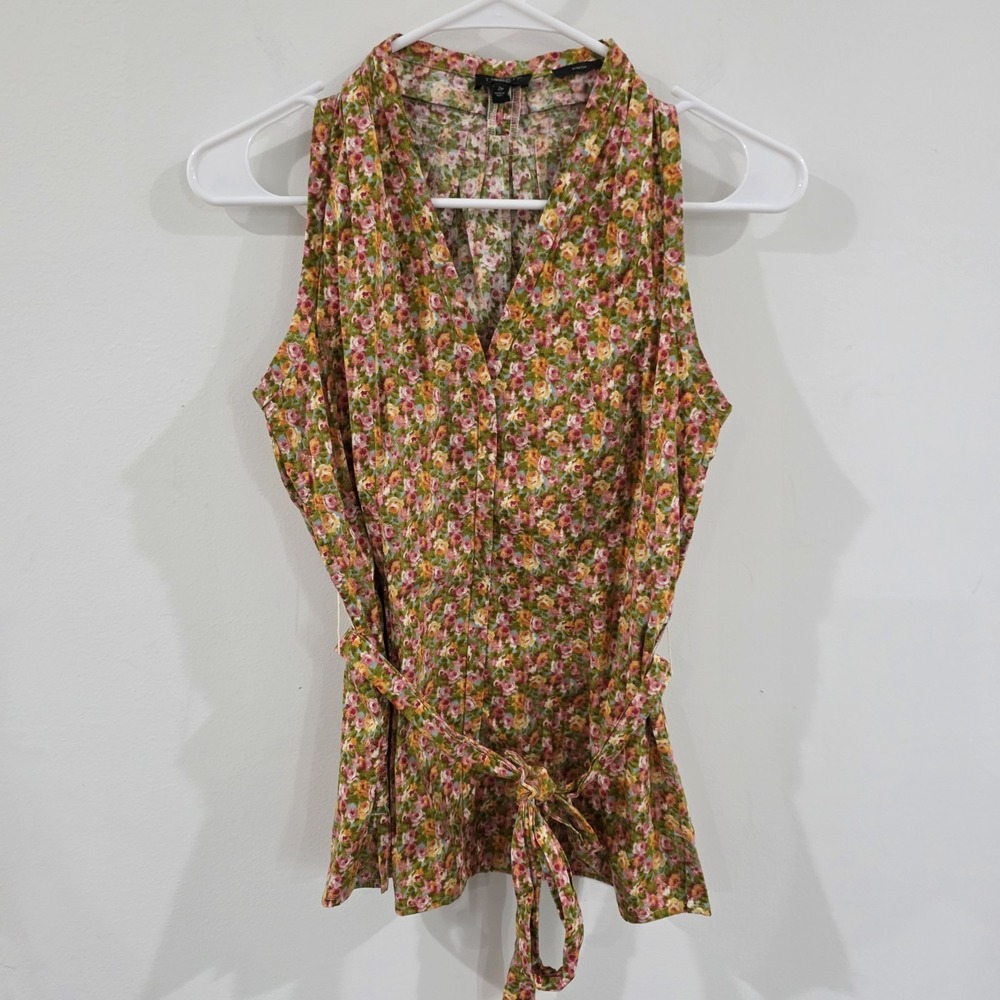 Talbots Womens Floral Sleeveless Top Size 2 Petite Stretch Button Up Retro